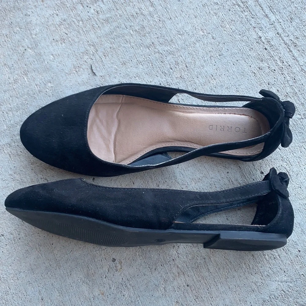 torrid Black Suede Slingback Flats with Bow Accent
